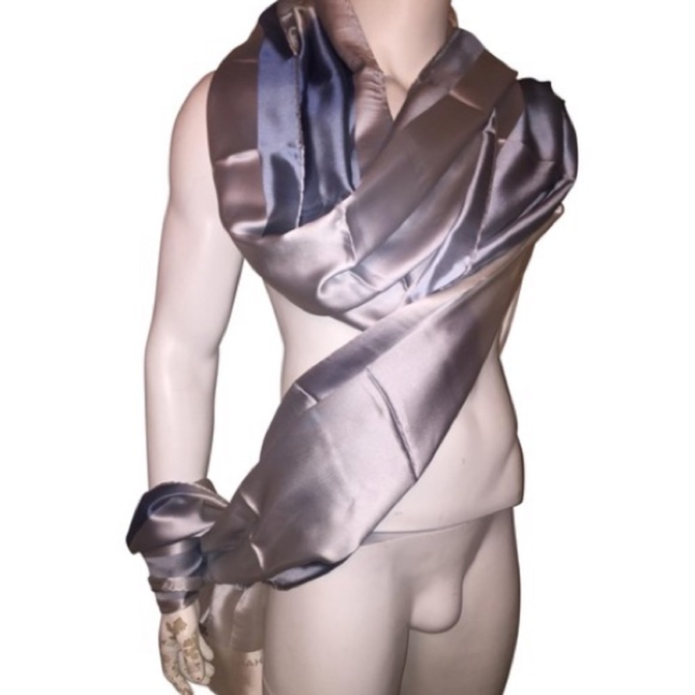 CHANEL white/blue silk ombré evening wrap/scarf